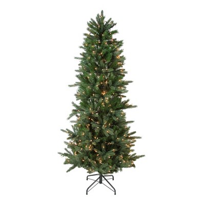 Vickerman 7.5' Prelit Artificial Christmas Tree Slim Vermont Fir Green Instant Shape - Clear Lights