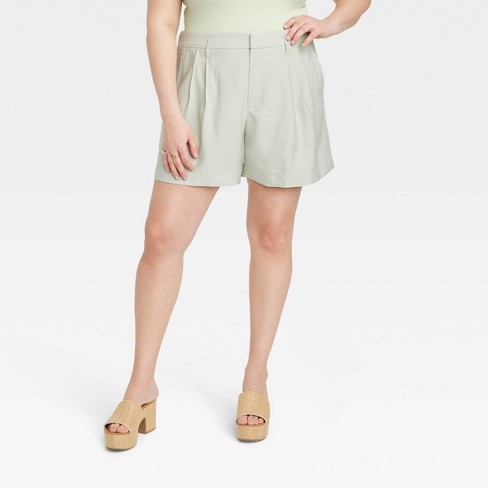 Women's High-Rise Pleated Front Shorts - A New Day™ Green 24