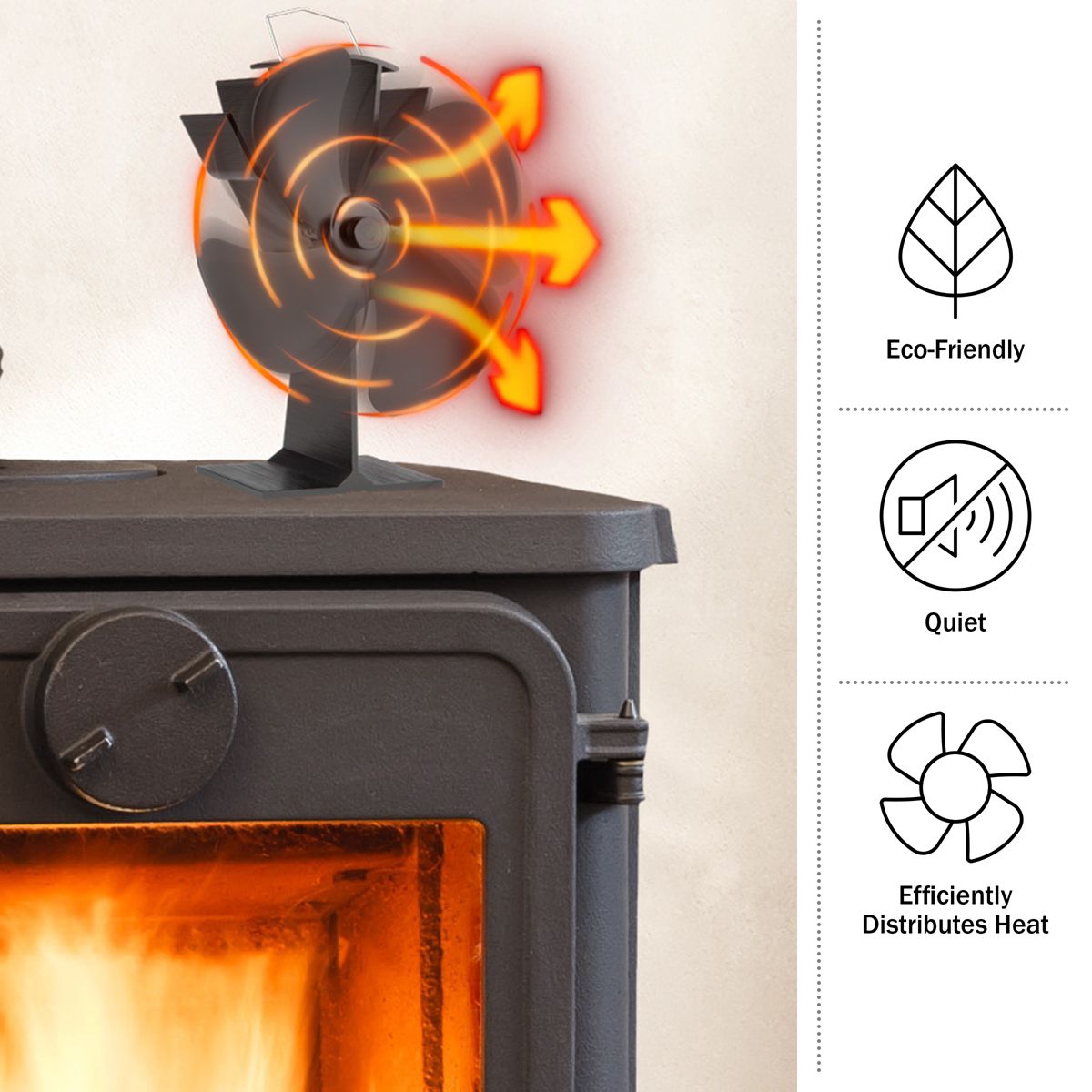 Stove Fan- Heat Powered Fan for Wood Burning Stoves or Fireplaces-Quiet and Low Maintenance, Disperses Warm Air Through House by Home-Complete - thumbnail 3