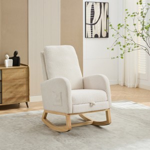 Nursery Boucle Rocking Chair with High Back and Retractable Footrest for Living Room or Bedroom-Cuddlewood - 1 of 4