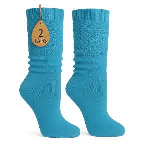 2 Pairs Women's Slouchy Scrunch Knee-High Boot Socks for Casual Wear and Comfort - 1 of 4
