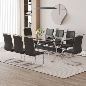 NicBex Dining Table Set for 8 Elegant Tempered Glass Rectangular Table with 8 PU Chairs for Kitchen - 1 of 4