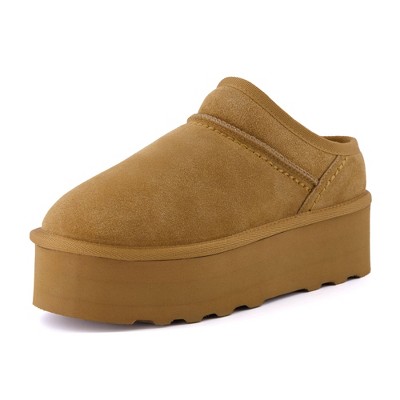 CUSHIONAIRE Women's Huggy Genuine Suede Cozy Mule Platform +Memory Foam, Wide Widths Available