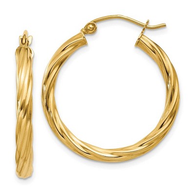 Black Bow Jewelry 3.25mm x 26mm Polished 14k Yellow Gold Twisted Round Hoop Earrings