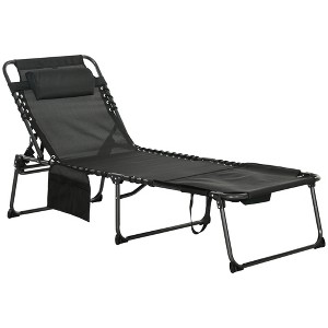 Outsunny Folding Chaise Lounge w/ 5-level Reclining Back, Outdoor Tanning Chair w/ Reading Hole, Outdoor Lounge Chair w/ Side Pocket, Headrest - 1 of 4