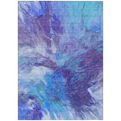 Purple And Navy Blue Abstract Washable Indoor Outdoor Area Rug