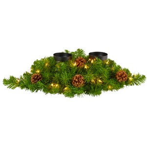 Nearly Natural 24-in Artificial Christmas Double Candelabrum with 35 Warm White Lights and Pine Cones - 1 of 2