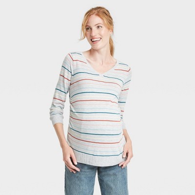 V-Neck Essential Pullover Maternity Sweater - Isabel Maternity by Ingrid & Isabel™ Light Gray Striped M