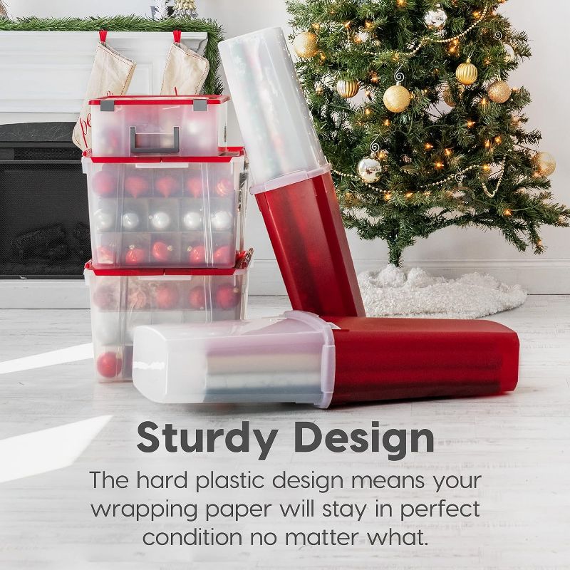 IRIS USA 40" Wrapping Paper Storage Box Container, Clear/Red, 5 of 9
