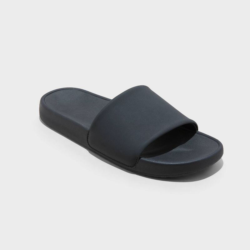 Men's Trey Sport Slides - All In Motion™ Black 7: Slip-On Non-Marking Sole, Open Toe, Medium Width, Solid Pattern