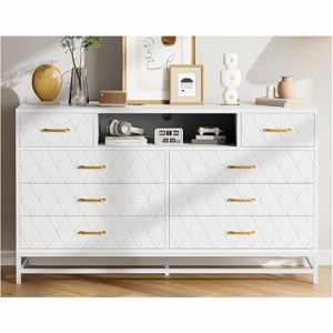 Jojoka Modern 8 Drawer Dresser with Built-in USB & AC Charging Station, LED Lights, Durable Engineered Wood - Ideal for Bedroom, Living Room - 1 of 2