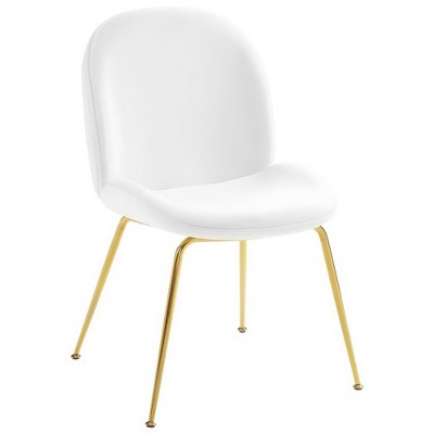 Modway Scoop Performance Velvet Side Dining Chair – White/Gold – Upholstered Accent Chair with Stainless Steel Base for Modern Dining Room