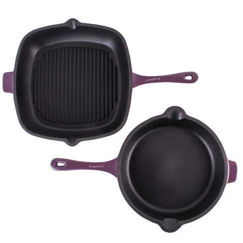 Berghoff Neo Cast Iron 4pc Set, Fry Pan 10, Square Grill Pan 11, & 5qt.  Covered Dutch Oven, Purple : Target