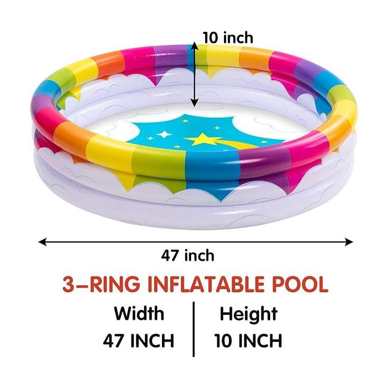 2 Pack 47" Baby Pool, Float Kiddie Pool, Inflatable Baby Swimming Pool with 3 Ring, 5 of 9