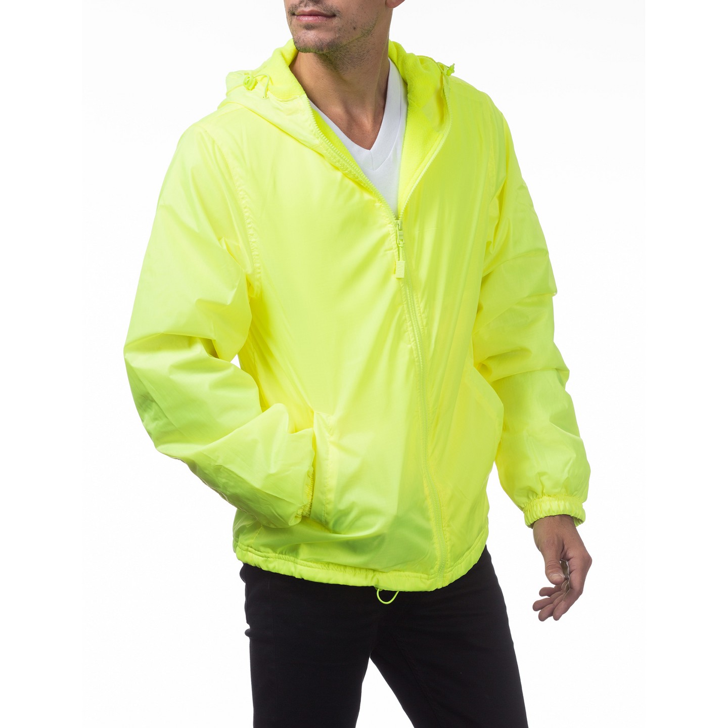 Pro Club Fleece Lined Lightweight Hooded Parka Windbreaker Jacket - Safety Green - Small — фото 3