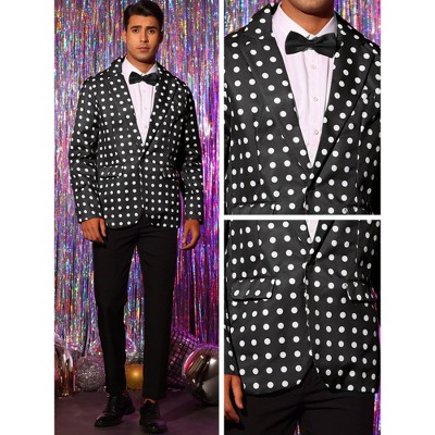Lars Amadeus Men's Classic Slim Fit One Button Polka Dots Blazers Medium Black — фото 4