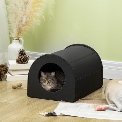 Black Heated Waterproof Outdoor Cat House with Fleece Lining