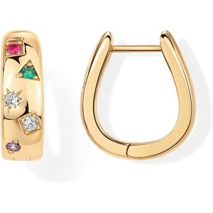 14K Gold Plated 925 Sterling Silver Posts Chunky Huggie Earrings for Women | Multi-Colored Cubic Zirconia Statement Hoop Earrings - 1 of 4