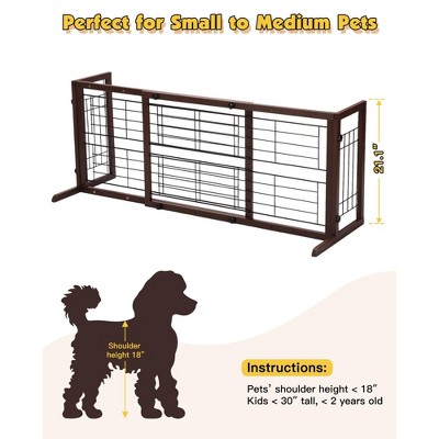 Expandable Brown Solid Wood Freestanding Pet Gate with Wire Mesh
