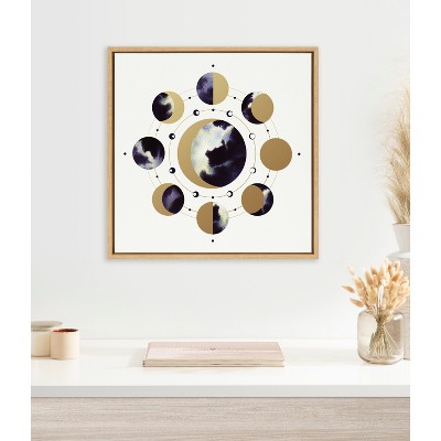 Sylvie Lunar Light Abstract Moon Phases Canvas Art in Natural Frame