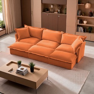 120" Chenille Slipcovered Modular Sleeper Sectional Sofa Bed with French Edges & Removable Covers - 1 of 4