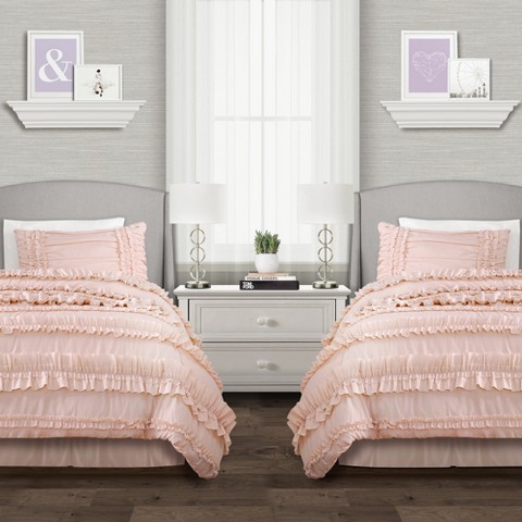 Lush Decor Full/Queen 4pc Belle Comforter Set Blush - Lush Décor: Ruffled Bedding, Polyester, OEKO-TEX Certified
