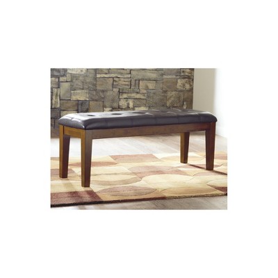 Medium Brown Tufted Faux Leather Dining Bench with Hardwood Frame
