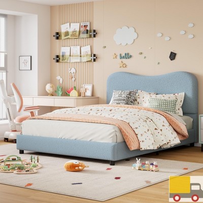 Garvee Modern Bed Frame Upholstered in Soft Boucle Fabric, Sturdy Wooden Slats, No Gap Headboard, Easy Assembly, No Box Spring Needed