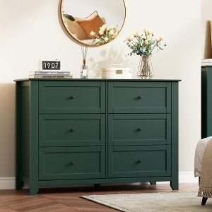 Green 6 Drawer Dresser for Bedroom, Large Dresser with Deep Drawers & Metal Knobs, Modern Wooden Chests of Drawers for Entryway, Hallway - 1 of 4