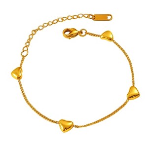 Gold Titanium Steel Heart - Beaded Classic Women's Bracelet - 1 of 4
