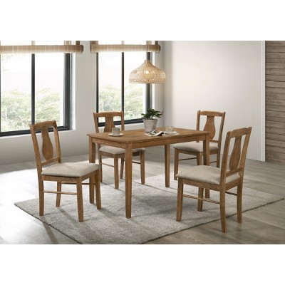 GDFStudio Munro Fabric and Rubberwood 5 Piece Dining Set with Padded Chairs