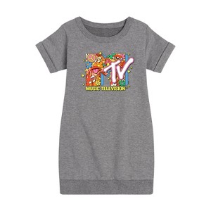 Girls' - MTV - Logo Retro Collage Graphic Short Sleeve Fleece Dress - 1 of 3