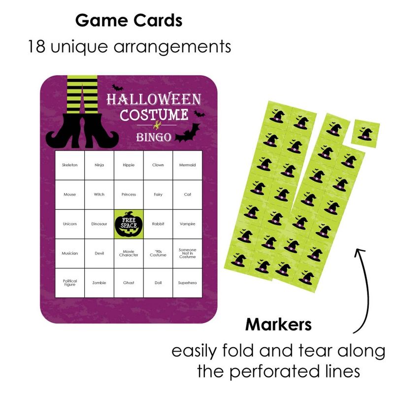 Big Dot of Happiness Happy Halloween - Bar Bingo Cards and Markers - Witch Party Shaped Bingo Game - Set of 18, 2 of 5