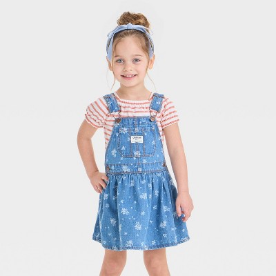 OshKosh B'gosh Toddler Girls' Floral Denim Skirtall Dress - White