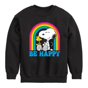 Boys' - Peanuts - Be Happy Rainbow Graphic Long Sleeve Fleece Sweatshirt - 1 of 4