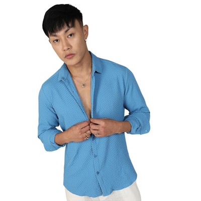 Campus Sutra Men Men's Sky Blue Textured Micro Buffalo Check Shirt