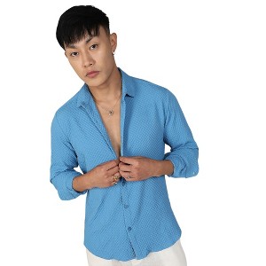 Campus Sutra Men Men's Sky Blue Textured Micro Buffalo Check Shirt - 1 of 3