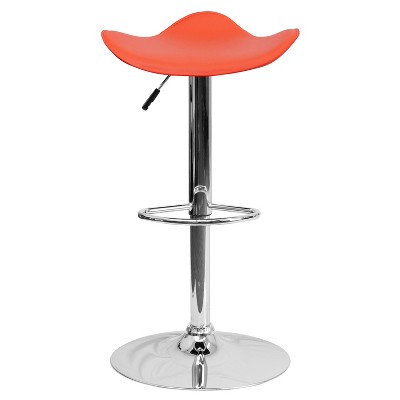 Sleek Orange Vinyl and Chrome Adjustable Swivel Barstool