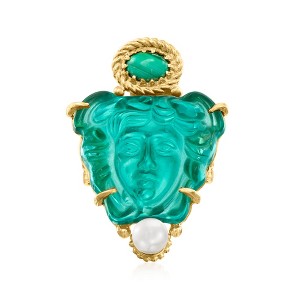 Ross-Simons Italian Tagliamonte Green Venetian Glass, Malachite and 5-5.5mm Cultured Pearl Medusa Ring in 18kt Gold Over Sterling - 1 of 4