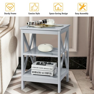 Gray 3-Tier X Design Wooden Nightstand
