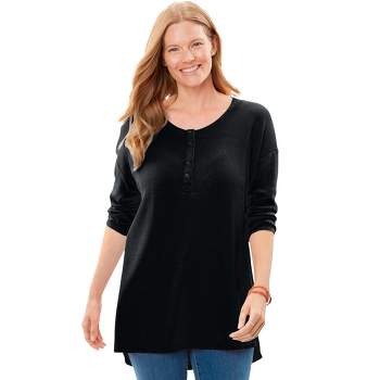 Woman Within Women's Plus Size Washed Thermal High-Low Henley Tunic