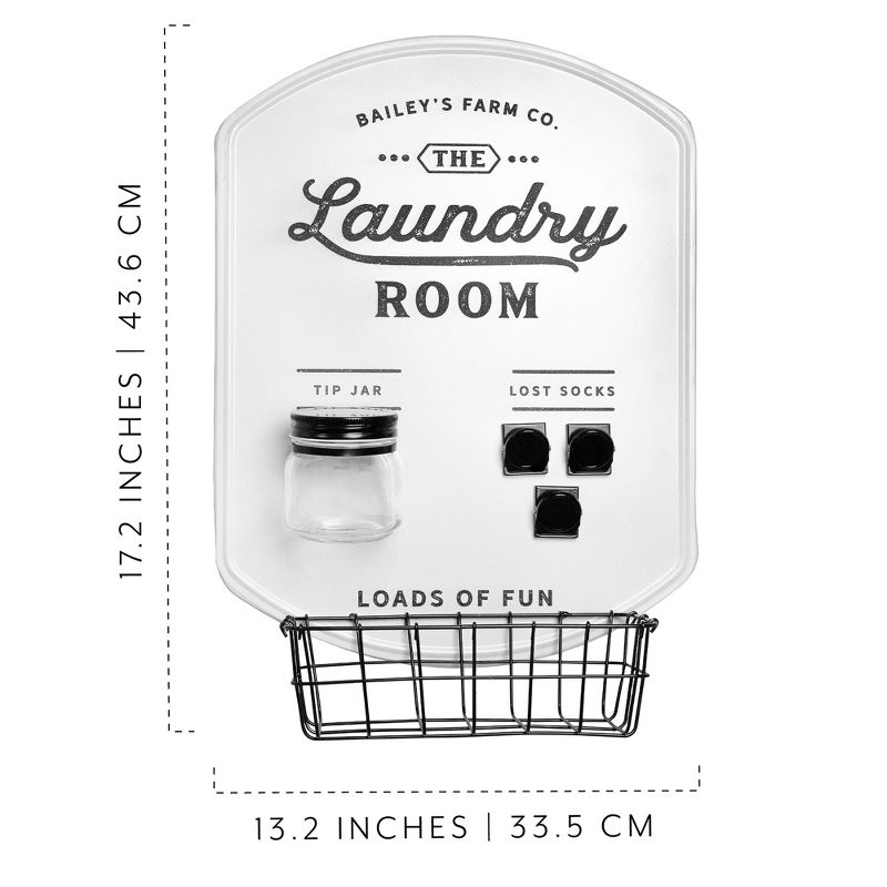 AuldHome Design Farmhouse Enamelware Laundry Room Sign, 7pc Set; w/  Lost Socks Clips, Tip Jar, Basket, 3 of 9