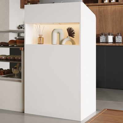 Famapy White Modern Reception Desk,3-Color Lighting,Smart Storage+Cable Management,Compact Design for Cafes & Retail—Checkout Counter+Display Hub