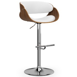 Mid-Century Modern Vegan Faux Leather Adjustable Swivel Barstool with Padded Seat, Bentwood Frame, and Chrome Base for Kitchen or Bar Area - 1 of 4