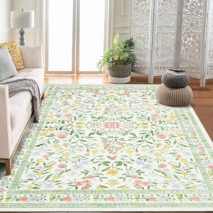 Floral Area Rugs for Living Room Washable Rug Non Slip Ultra Thin Boho Flower Indoor Floor Carpet for Girls Room Nursery Playroom - 1 of 4