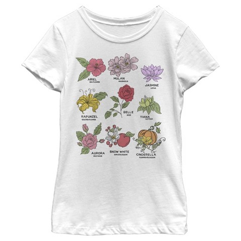 Disney Girl's Disney Princess Floral Chart T-Shirt - White - Large