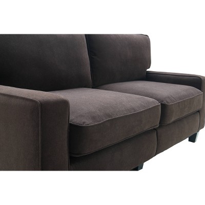 Dark Brown Microsuede Track Arm Sofa with Pillow Back