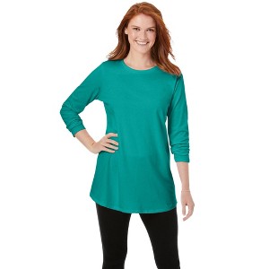 Woman Within Plus Size Perfect Long-Sleeve Crewneck Tunic - 1 of 4