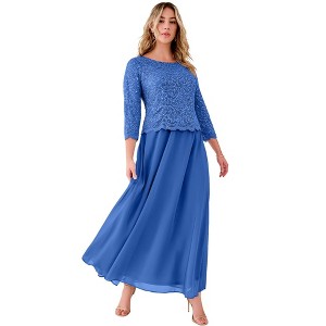 Roaman's Plus Size Sparkle Lace Popover A-Line Gown With 3/4 Sleeves - 1 of 4