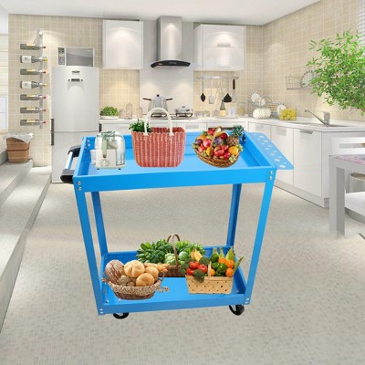Vynxaria Folding Service Cart with Wheels - Portable 2-Tier Trolley for Home & Business